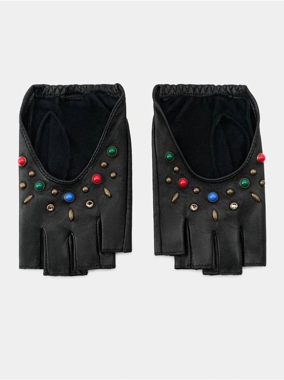 NWT Zara Woman Accessories SHORT 100% LEATHER MITTENS WITH STUDS & STONES *READ